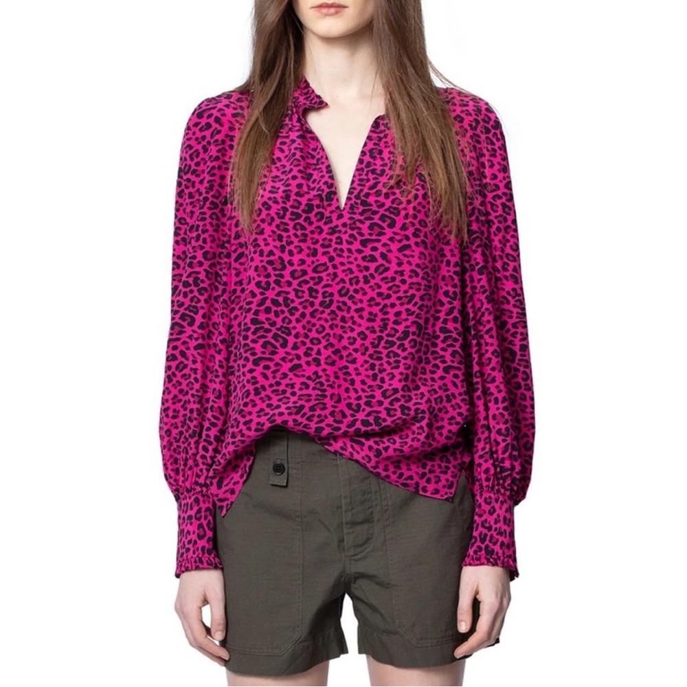 Zadig & Voltaire Titus Leopard Print Framboise Blouse